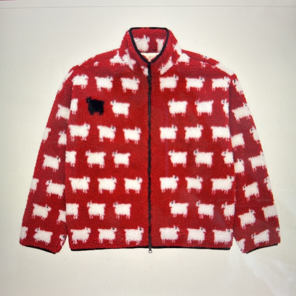 Red and White Teddy Jacket Cozy and Stylish